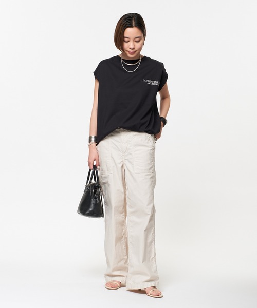 AMERICANA（アメリカーナ）の「・【AMERICANA/アメリカーナ】エンブロイダリーTシャツ（Tシャツ/カットソー・レディース・ホワイト/ブラック/カーキ/サックスブルー・FREE）」の6枚目の写真