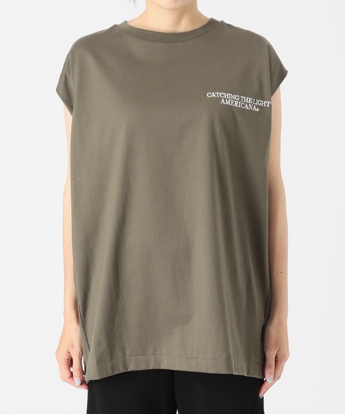 AMERICANA（アメリカーナ）の「・【AMERICANA/アメリカーナ】エンブロイダリーTシャツ（Tシャツ/カットソー・レディース・ホワイト/ブラック/カーキ/サックスブルー・FREE）」の8枚目の写真