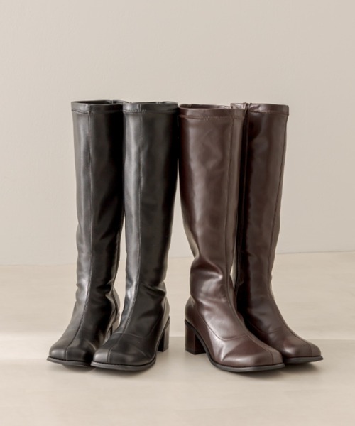 OLIVE des OLIVE（オリーブデオリーブ）の「スクエアトゥロングブーツ（ブーツ・レディース・ブラック/ダークブラウン・LARGE/SMALL/MEDIUM）」の3枚目の写真