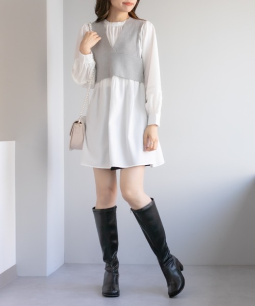 OLIVE des OLIVE（オリーブデオリーブ）の「スクエアトゥロングブーツ（ブーツ・レディース・ブラック/ダークブラウン・LARGE/SMALL/MEDIUM）」の5枚目の写真