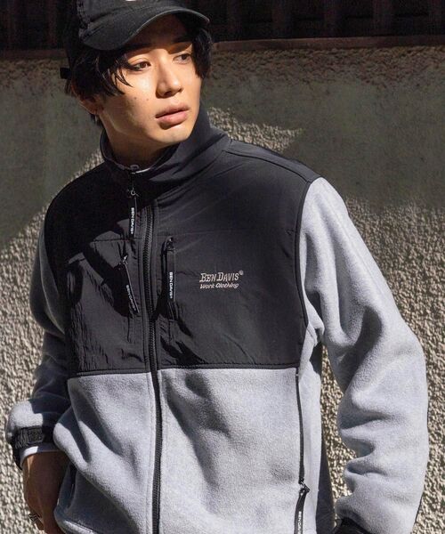 BEN DAVIS/WHITE LABEL(ベンデイビス ホワイトラベル)の「【BEN DAVIS(ベンデイビス)】HEAVY FLEECE ZIP JACKET / フリース ナイロン 切替 ワンポイント刺繍 スタンドカラー ジップ ジャケット(その他アウター・メンズ・グレー/ターコイズブルー/イエロー/その他1・MEDIUM/LARGE/X-LARGE)」の5枚目の写真