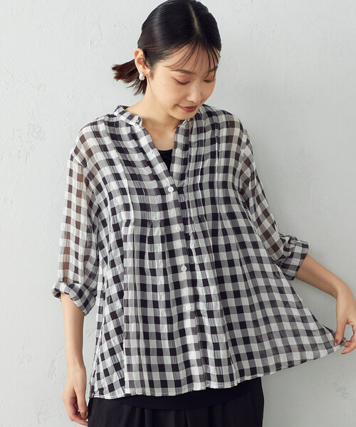 Comme　Ca　Mature（コムサマチュア）の「＜ウォッシャブル＞ギンガムチェック　ブラウス（シャツ/ブラウス・レディース・ブラック/チェック・FREE）」の4枚目の写真