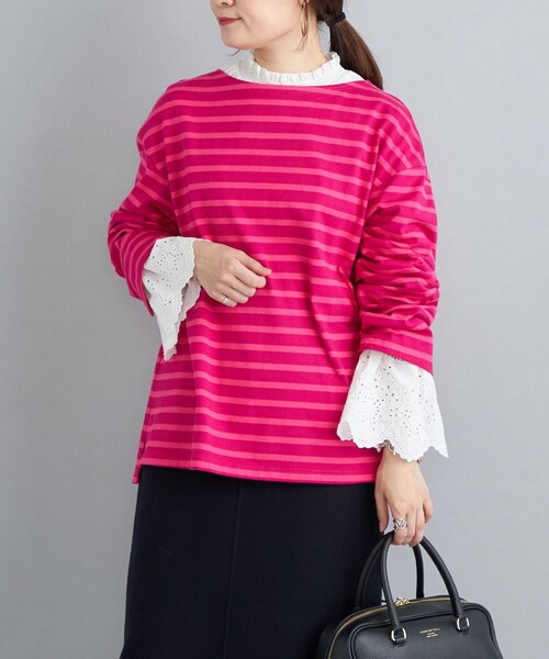 SHIPS(シップス)の「〈手洗い可能〉マリンボーダープルオーバー◆(Tシャツ/カットソー・レディース・ネイビー/レッド/オフホワイト/グリーン・ONE SIZE)」の4枚目の写真