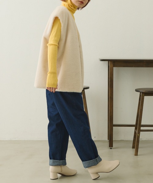 MERLOT（メルロー）の「フリルウエストデニムパンツ（デニムパンツ・レディース・ブルー/インディゴブルー・FREE）」の5枚目の写真