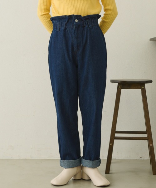 MERLOT（メルロー）の「フリルウエストデニムパンツ（デニムパンツ・レディース・ブルー/インディゴブルー・FREE）」の3枚目の写真