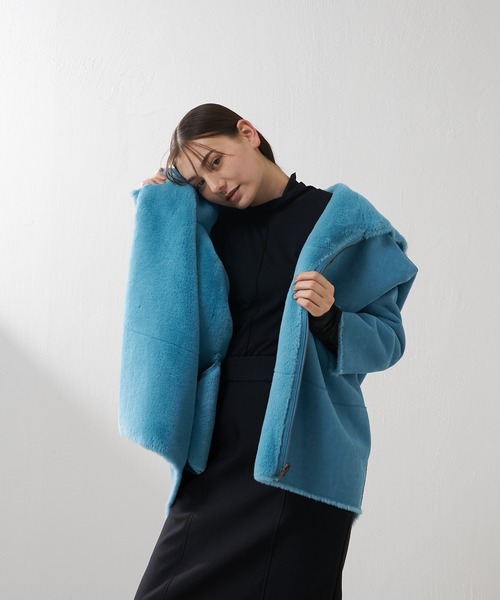 Lui's（ルイス）の「フェイクムートンコクーンフードコート（ムートンコート・レディース・グレー/ブルー/アイボリー・FREE）」の6枚目の写真