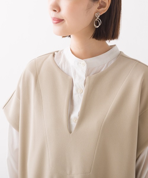 OMNES(オムネス)の「梨地ストレッチツイルフレンチスリーブワンピース(ワンピース・レディース・ブラック/ベージュ/パープル/ブラウン・FREE)」の10枚目の写真