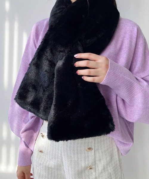 AS KNOW AS plus（アズノゥアズプラス）の「♪エコファーマフラー（マフラー・レディース・チャコールグレー/アイボリー/モカ/ダークブルー/グレイッシュベージュ/ブラック・FREE）」の3枚目の写真