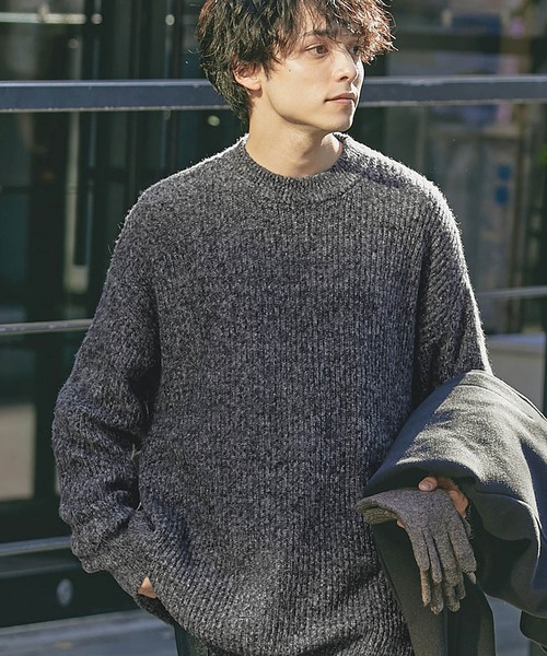 MONO-MART（モノマート）の「モヘアライクシャギービッグシルエットクルーネックプルオーバーニット（ニット/セーター・メンズ・モカ/チャコール/ブルー系/グリーン系/アイボリー/ブラウン/カーキ/ブラック/ベージュ/ネイビー・L/M）」の21枚目の写真