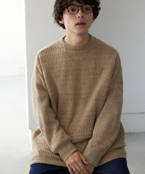 モヘアライクシャギービッグシルエットクルーネックプルオーバーニット