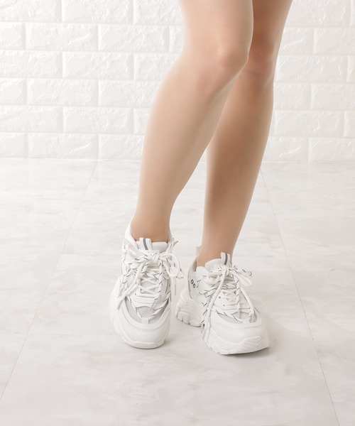 Lace Ladies（レースレディース）の「厚底メッシュダッドスニーカー（スニーカー・レディース・ホワイト/ブラック・22.5/23/24/24.5/23.5/25）」の16枚目の写真