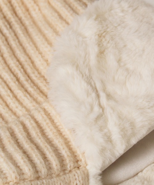 14+（イチヨンプラス）の「ファー耳付きニット帽 / ニットキャップ / フライトキャップ / イヤーマフ付き（ニットキャップ/ビーニー・レディース・アイボリー/ブラック・FREE/kids-M）」の7枚目の写真