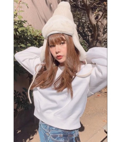 14+（イチヨンプラス）の「ファー耳付きニット帽 / ニットキャップ / フライトキャップ / イヤーマフ付き（ニットキャップ/ビーニー・レディース・アイボリー/ブラック・FREE/kids-M）」の16枚目の写真