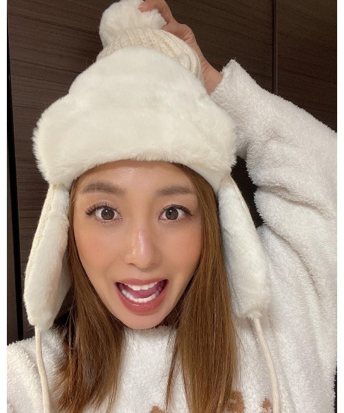 14+（イチヨンプラス）の「ファー耳付きニット帽 / ニットキャップ / フライトキャップ / イヤーマフ付き（ニットキャップ/ビーニー・レディース・アイボリー/ブラック・FREE/kids-M）」の21枚目の写真