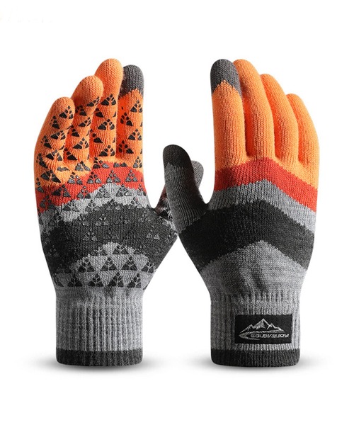 DAY CLOSET（デイ クローゼット）の「【スマホタッチパネル対応】裏起毛滑り止め付きリブニットグローブ（手袋・メンズ・オレンジ/カーキ/ブラック/グレー/ネイビー・ONE SIZE）」の5枚目の写真