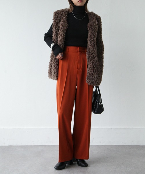 Chillfar（チルファー）の「ハイウエストストレートスラックスパンツ（スラックス・レディース・グレー/アイボリー/ブラック/カーキ/オレンジ/ダークブラウン/グリーン/ピンク・MEDIUM/LARGE）」の21枚目の写真