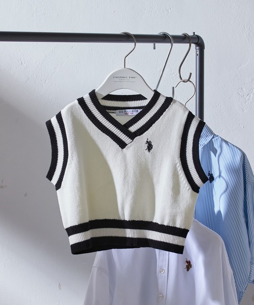 U.S. POLO ASSN.（ユーエスポロアッスン）の「【KIDS】【U.S. POLO ASSN/ユーエスポロアッスン】ワンポイント刺繍ニットベスト（ベスト・キッズ・ネイビー/アイボリー・140/120/150/100）」の4枚目の写真