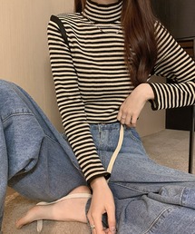 Felt-Maglietta | 配色パイピングボーダーハイネックリブニット(ニット/セーター)