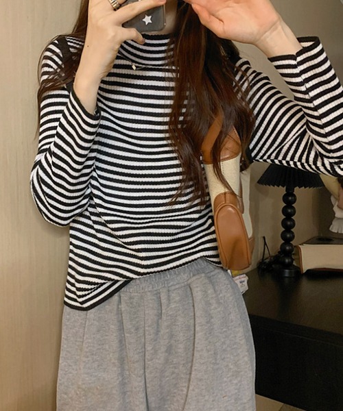 Felt-Maglietta（フェルトマリエッタ）の「配色パイピングボーダーハイネックリブニット（ニット/セーター・レディース・ブラック/ベージュ/グリーン・FREE）」の20枚目の写真