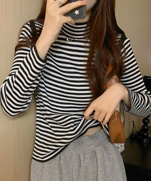 Felt-Maglietta（フェルトマリエッタ）の「配色パイピングボーダーハイネックリブニット（ニット/セーター・レディース・ブラック/ベージュ/グリーン・FREE）」の17枚目の写真