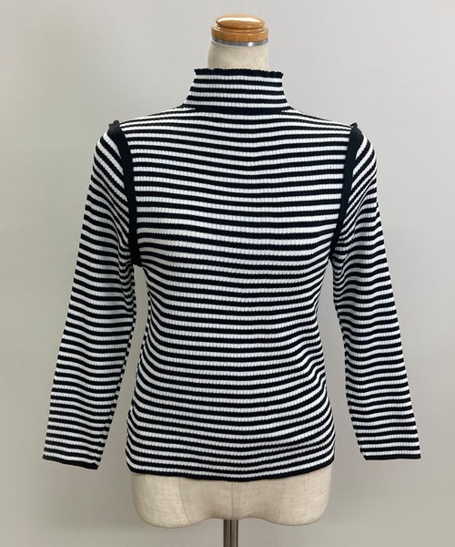 Felt-Maglietta（フェルトマリエッタ）の「配色パイピングボーダーハイネックリブニット（ニット/セーター・レディース・ブラック/ベージュ/グリーン・FREE）」の14枚目の写真