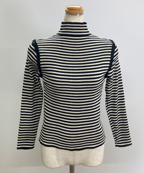 Felt-Maglietta（フェルトマリエッタ）の「配色パイピングボーダーハイネックリブニット（ニット/セーター・レディース・ブラック/ベージュ/グリーン・FREE）」の5枚目の写真