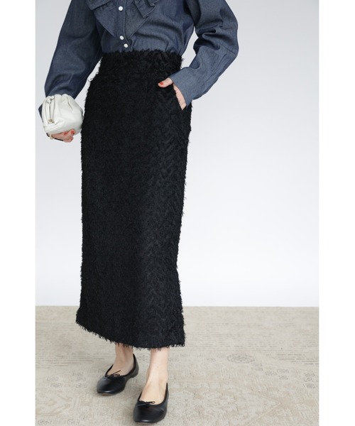 &. NOSTALGIA（アンドドットノスタルジア）の「【ZOZO限定】シャギージャガードIラインスカート（スカート・レディース・アイボリー/ブラック・FREE）」の2枚目の写真