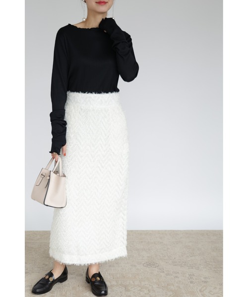 &. NOSTALGIA（アンドドットノスタルジア）の「【ZOZO限定】シャギージャガードIラインスカート（スカート・レディース・アイボリー/ブラック・FREE）」の3枚目の写真