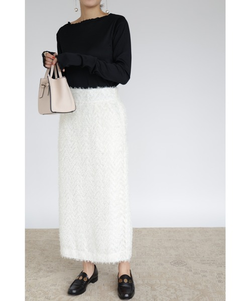 &. NOSTALGIA（アンドドットノスタルジア）の「【ZOZO限定】シャギージャガードIラインスカート（スカート・レディース・アイボリー/ブラック・FREE）」の4枚目の写真