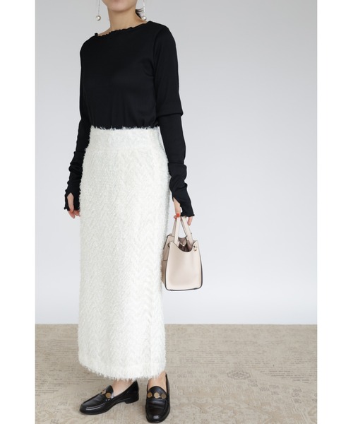 &. NOSTALGIA（アンドドットノスタルジア）の「【ZOZO限定】シャギージャガードIラインスカート（スカート・レディース・アイボリー/ブラック・FREE）」の5枚目の写真