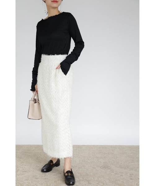 &. NOSTALGIA（アンドドットノスタルジア）の「【ZOZO限定】シャギージャガードIラインスカート（スカート・レディース・アイボリー/ブラック・FREE）」の8枚目の写真