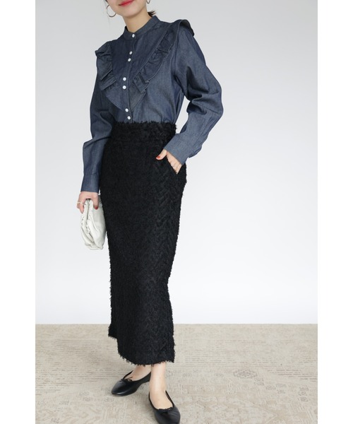 &. NOSTALGIA（アンドドットノスタルジア）の「【ZOZO限定】シャギージャガードIラインスカート（スカート・レディース・アイボリー/ブラック・FREE）」の13枚目の写真