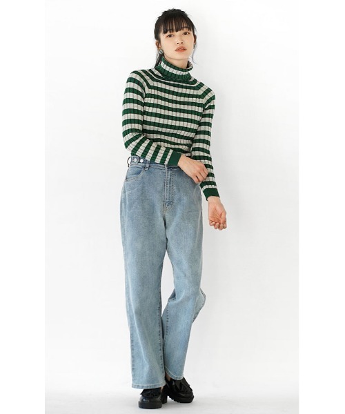 apartment department（アパートメントデパートメント）の「リブ編み ボーダータートルニット（ニット/セーター・レディース・グリーン/ベージュ/ネイビー×ホワイト・M）」の10枚目の写真