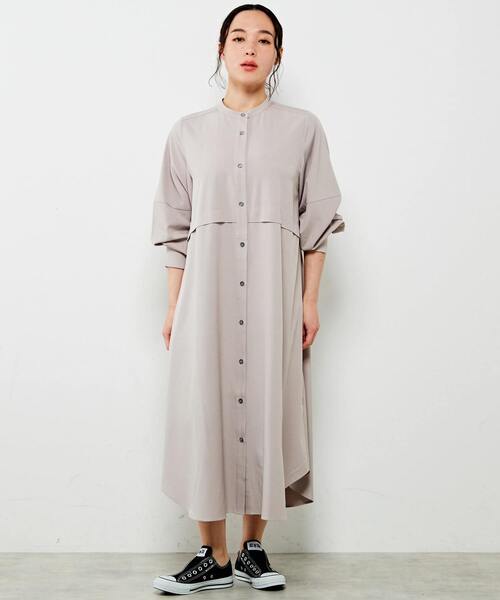 MELROSE claire(メルローズ クレール)の「【シンプルに使いやすいバンドカラー大人シャツワンピース♪】(シャツワンピース・レディース・グレイッシュベージュ/ブラック/オフホワイト・FREE)」の3枚目の写真