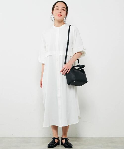 MELROSE claire(メルローズ クレール)の「【シンプルに使いやすいバンドカラー大人シャツワンピース♪】(シャツワンピース・レディース・グレイッシュベージュ/ブラック/オフホワイト・FREE)」の4枚目の写真