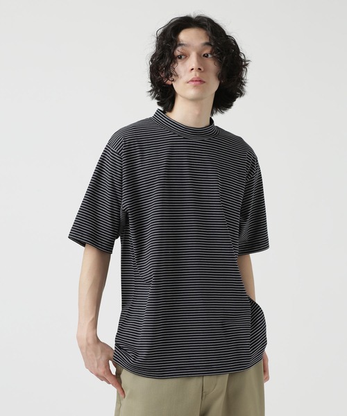 NANO universe（ナノユニバース）の「LB.03/細ピッチボーダーモックネックTシャツ（Tシャツ/カットソー・メンズ・イエロー/ブラック/ホワイト・L/S/M）」の3枚目の写真