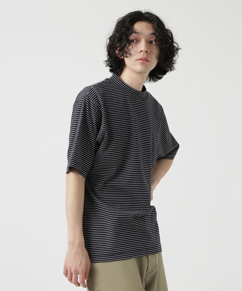 NANO universe（ナノユニバース）の「LB.03/細ピッチボーダーモックネックTシャツ（Tシャツ/カットソー・メンズ・イエロー/ブラック/ホワイト・L/S/M）」の4枚目の写真