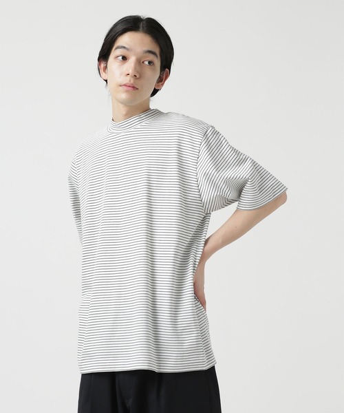 NANO universe（ナノユニバース）の「LB.03/細ピッチボーダーモックネックTシャツ（Tシャツ/カットソー・メンズ・イエロー/ブラック/ホワイト・L/S/M）」の8枚目の写真