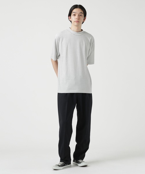 NANO universe（ナノユニバース）の「LB.03/細ピッチボーダーモックネックTシャツ（Tシャツ/カットソー・メンズ・イエロー/ブラック/ホワイト・L/S/M）」の9枚目の写真