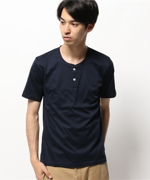 MEN'S MELROSE(メンズメルローズ)の「スムースシルケットヘンリーネックTシャツ MADE IN JAPAN(Tシャツ/カットソー・メンズ・ホワイト/ブルー/ネイビー・MEDIUM/LARGE)」の2枚目の写真