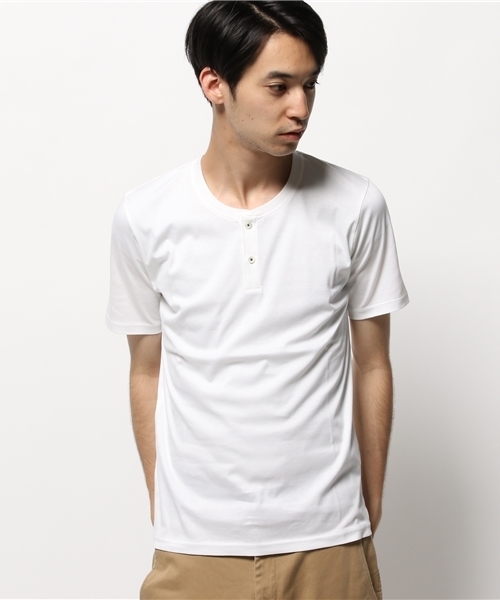 MEN'S MELROSE(メンズメルローズ)の「スムースシルケットヘンリーネックTシャツ MADE IN JAPAN(Tシャツ/カットソー・メンズ・ホワイト/ブルー/ネイビー・MEDIUM/LARGE)」の1枚目の写真