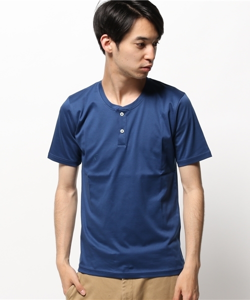 MEN'S MELROSE(メンズメルローズ)の「スムースシルケットヘンリーネックTシャツ MADE IN JAPAN(Tシャツ/カットソー・メンズ・ホワイト/ブルー/ネイビー・MEDIUM/LARGE)」の3枚目の写真