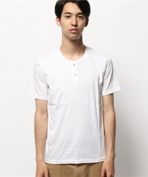 MEN'S MELROSE(メンズメルローズ)の「スムースシルケットヘンリーネックTシャツ MADE IN JAPAN(Tシャツ/カットソー・メンズ・ホワイト/ブルー/ネイビー・MEDIUM/LARGE)」の4枚目の写真