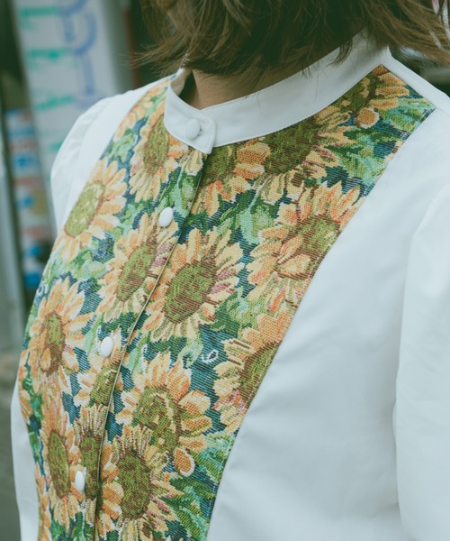 kutir（クティール）の「【クティールとレトロ】ジャガードブラウス（シャツ/ブラウス・レディース・ベージュ/ブルー/オフホワイト/ブラック・FREE）」の10枚目の写真