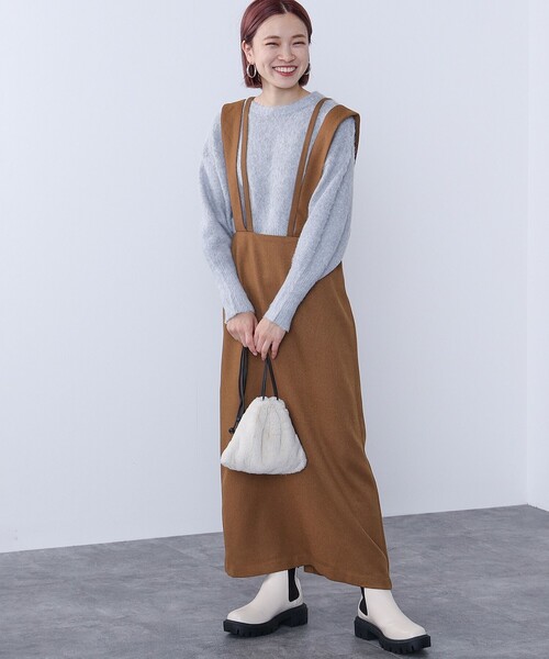 BEAMS HEART（ビームスハート）の「BEAMS HEART / ワイドサスペンダー ストレートスカート（スカート・レディース・ブラウン系その他3/ブラック/ナチュラル・FREE）」の4枚目の写真