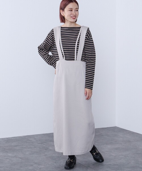 BEAMS HEART（ビームスハート）の「BEAMS HEART / ワイドサスペンダー ストレートスカート（スカート・レディース・ブラウン系その他3/ブラック/ナチュラル・FREE）」の5枚目の写真