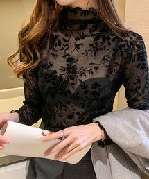 花柄シアープチハイネックメロウロンT