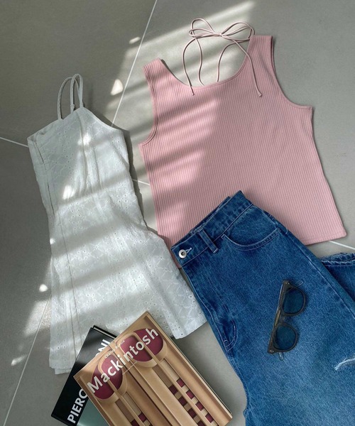 one after another NICE CLAUP（ワンアフターアナザーナイスクラップ）の「前後2Way/リブタンクトップ（タンクトップ・レディース・ブラック/ピンク/オフホワイト/モカ・FREE）」の4枚目の写真