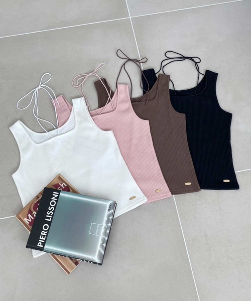 one after another NICE CLAUP（ワンアフターアナザーナイスクラップ）の「前後2Way/リブタンクトップ（タンクトップ・レディース・ブラック/ピンク/オフホワイト/モカ・FREE）」の14枚目の写真