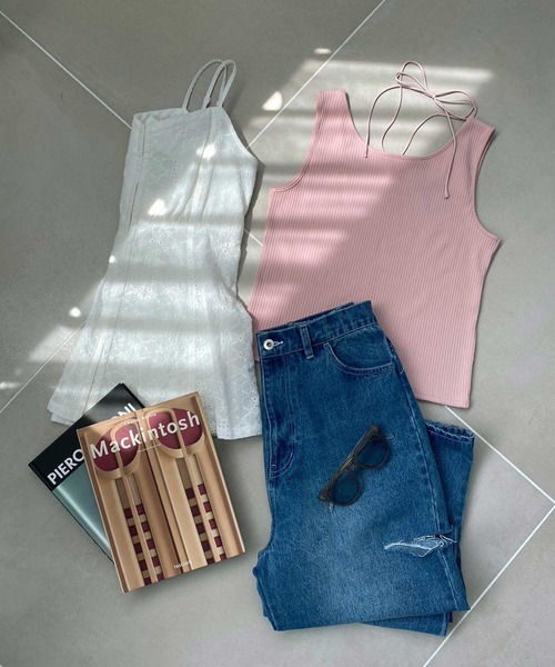 one after another NICE CLAUP（ワンアフターアナザーナイスクラップ）の「前後2Way/リブタンクトップ（タンクトップ・レディース・ブラック/ピンク/オフホワイト/モカ・FREE）」の12枚目の写真